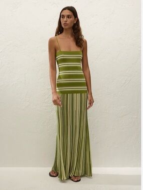 Faithfull the Brand Olive Striped Maxi Dress
